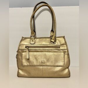 Vintage Liz Claiborne Metallic Gold Pebbled Tote | Front Flap Pocket